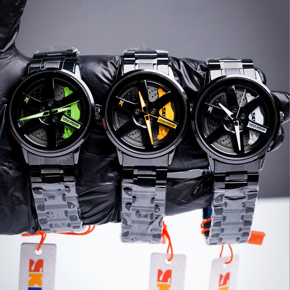 (I)Original SKMEI 1787 – Rotating Wheel Rim Watch | Yellow ,Green & White
