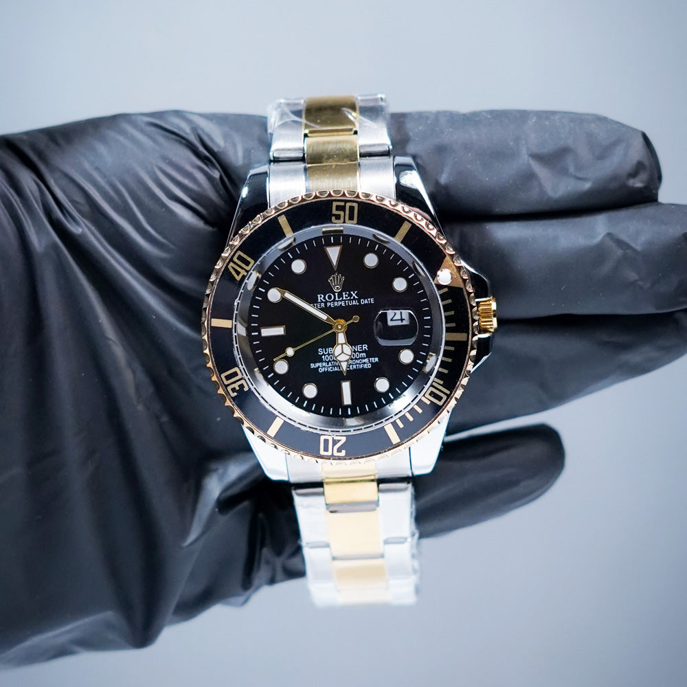 (A) RLX Premium Submariner Two-Tone Watch – Luxury Dive Style in Black Golden