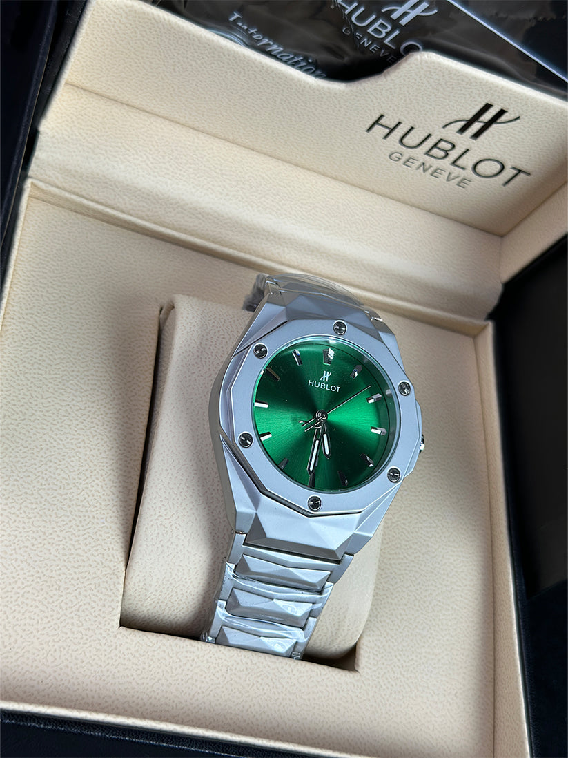 (B)HB Elite Premium Watch - High Class Luxury Diamond Cut Chain - Green Dial