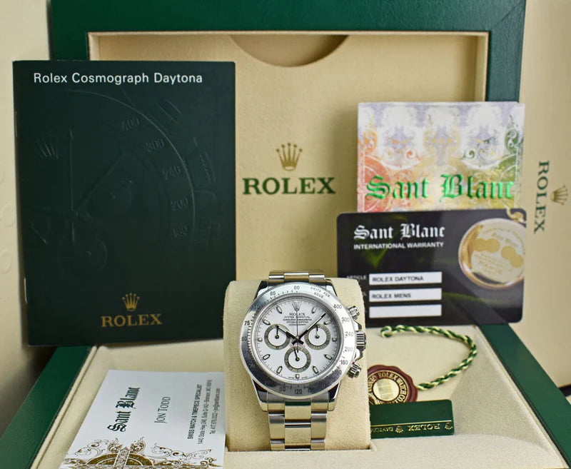 ROLEX 40MM STAINLESS DAYTONA WHITE INDEX DIAL FAT CLASP MODEL