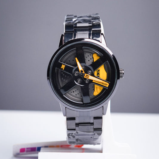 (I)Original SKMEI 1787 – Rotating Wheel Rim Watch | Yellow ,Green & White