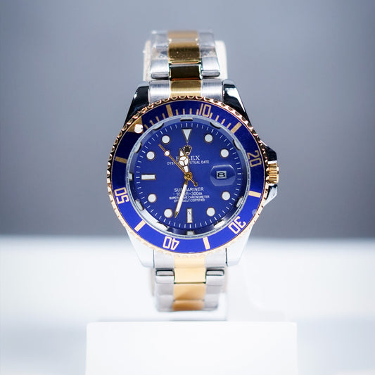(K) RLX Premium Submariner Two-Tone Watch – Luxury Dive Style in Black, White & Blue