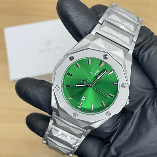 (B)HB Elite Premium Watch - High Class Luxury Diamond Cut Chain - Green Dial