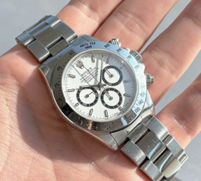 ROLEX 40MM STAINLESS DAYTONA WHITE INDEX DIAL FAT CLASP MODEL